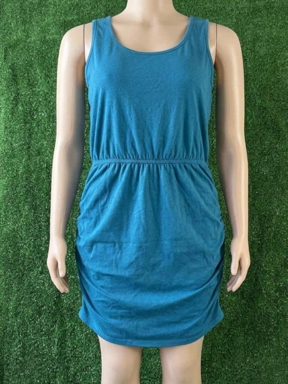 Lane Bryant Plus Size 22 Teal Tank Dress Ruched Sides Elastic Waist Sleeveless